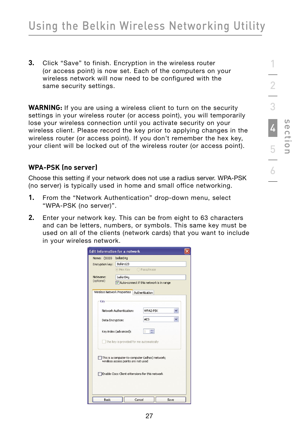 Using the belkin wireless networking utility, Se ct io n | Belkin F5D8073 User Manual | Page 29 / 44