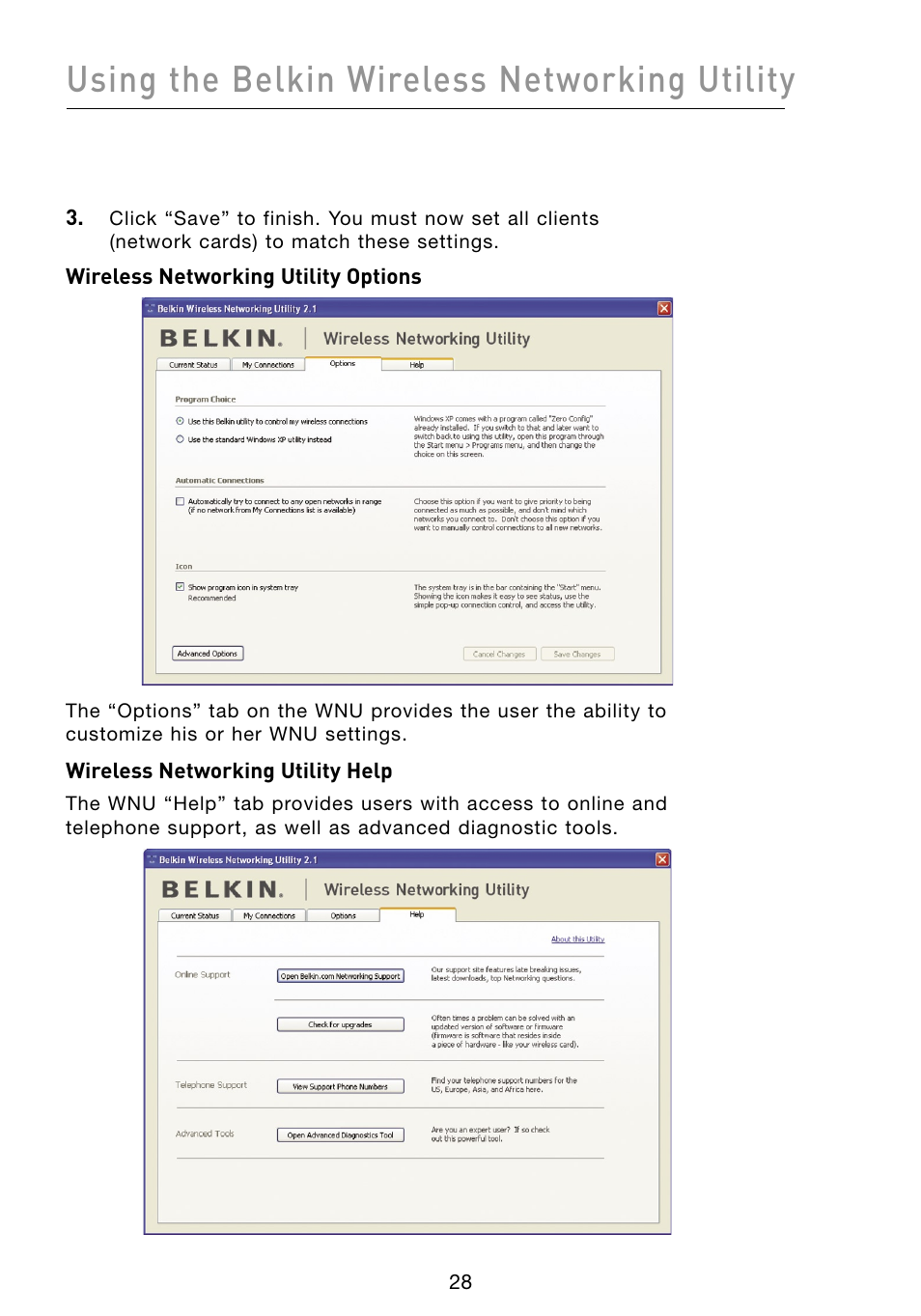 Using the belkin wireless networking utility | Belkin F5D8073 User Manual | Page 30 / 44