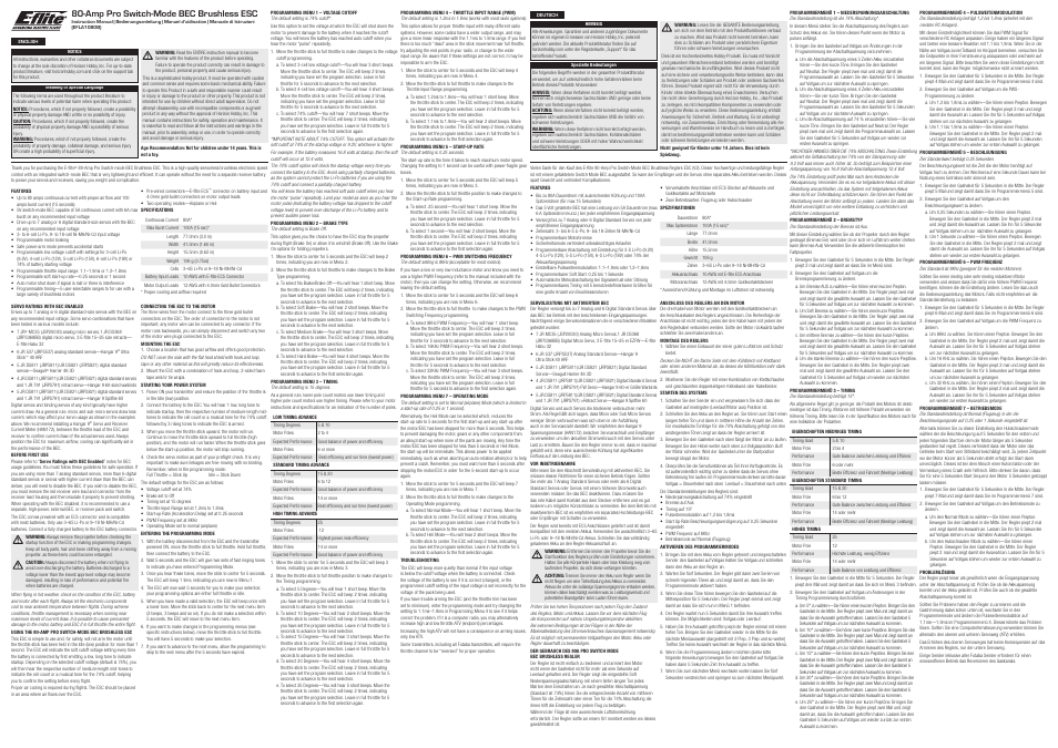 E-flite 80-Amp Pro Switch-Mode BEC Brushless ESC, EC5 (V2) User Manual | 3 pages