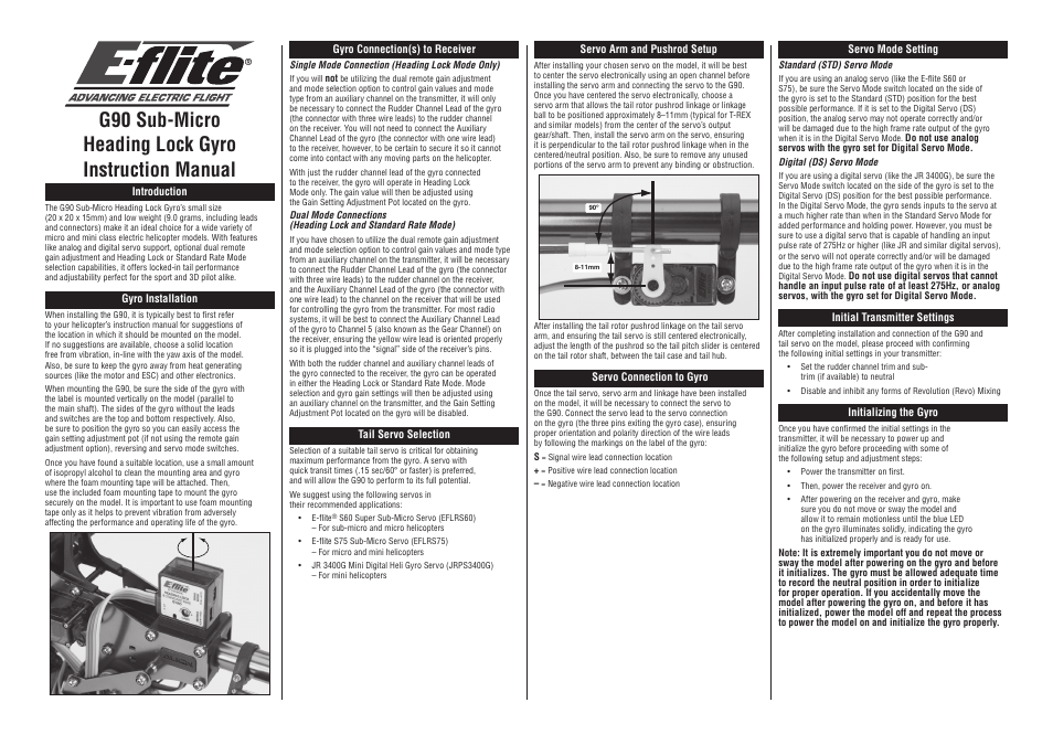 E-flite 9.0-Gram Sub-Micro G90 Heading Lock Gyro User Manual | 2 pages