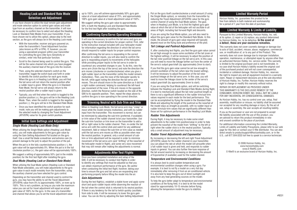 E-flite 9.0-Gram Sub-Micro G90 Heading Lock Gyro User Manual | Page 2 / 2
