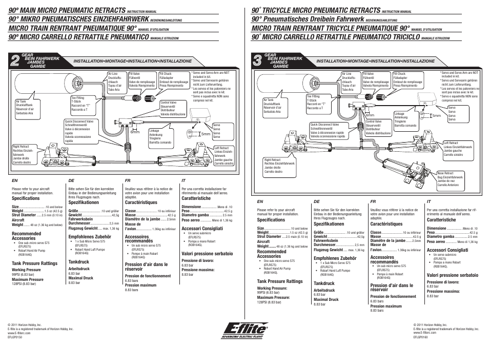 E-flite 90 Deg Main Micro Pneumatic Retract Set User Manual | 2 pages