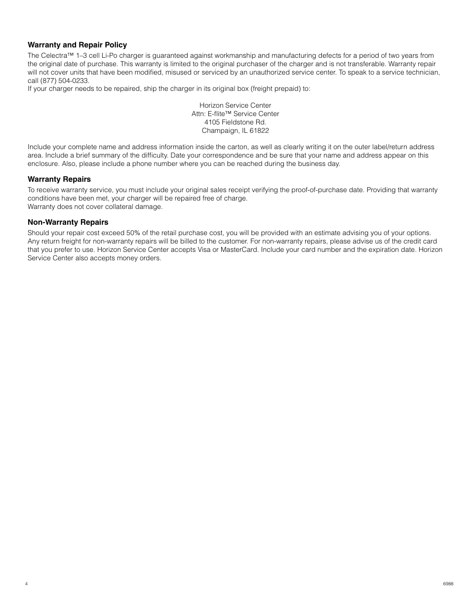 E-flite Celectra 1-3 Cell LiPo DC Charger User Manual | Page 4 / 4