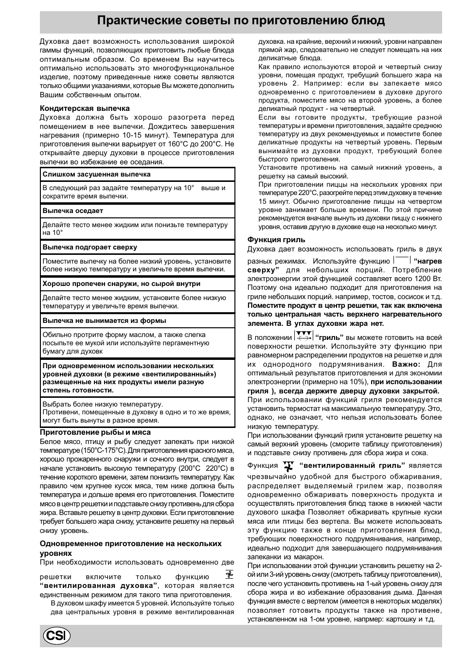 Практические советы по приготовлению блюд | Indesit K3C55/R User Manual | Page 28 / 62