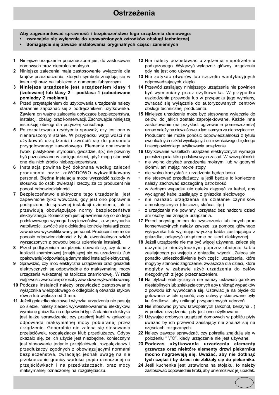 Ostrze¿enia | Indesit K3C55/R User Manual | Page 33 / 62
