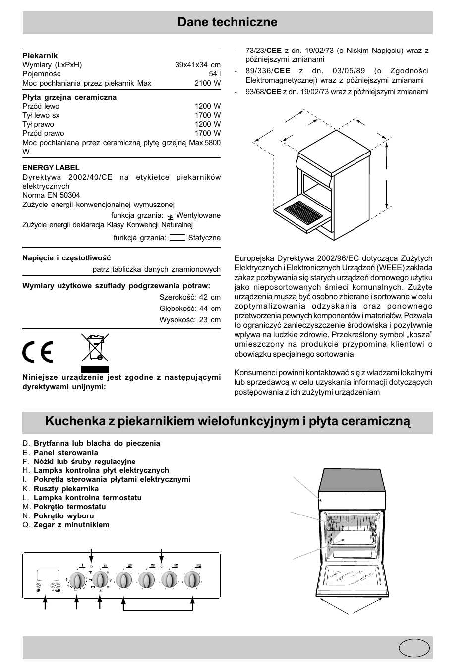 Dane techniczne | Indesit K3C55/R User Manual | Page 35 / 62