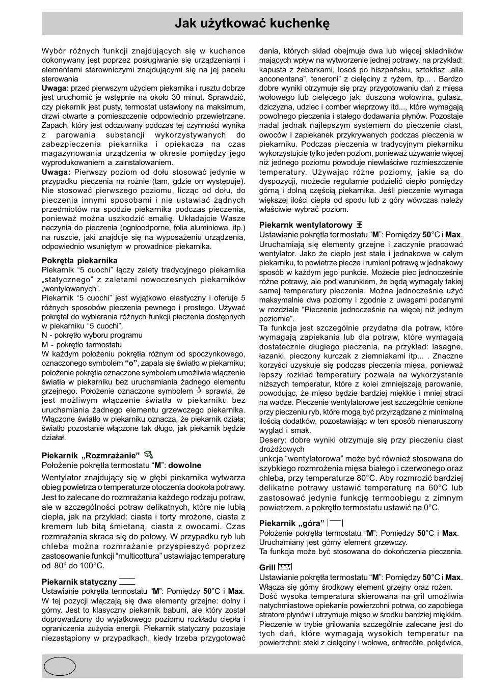 Jak u¿ytkowaæ kuchenkê | Indesit K3C55/R User Manual | Page 36 / 62