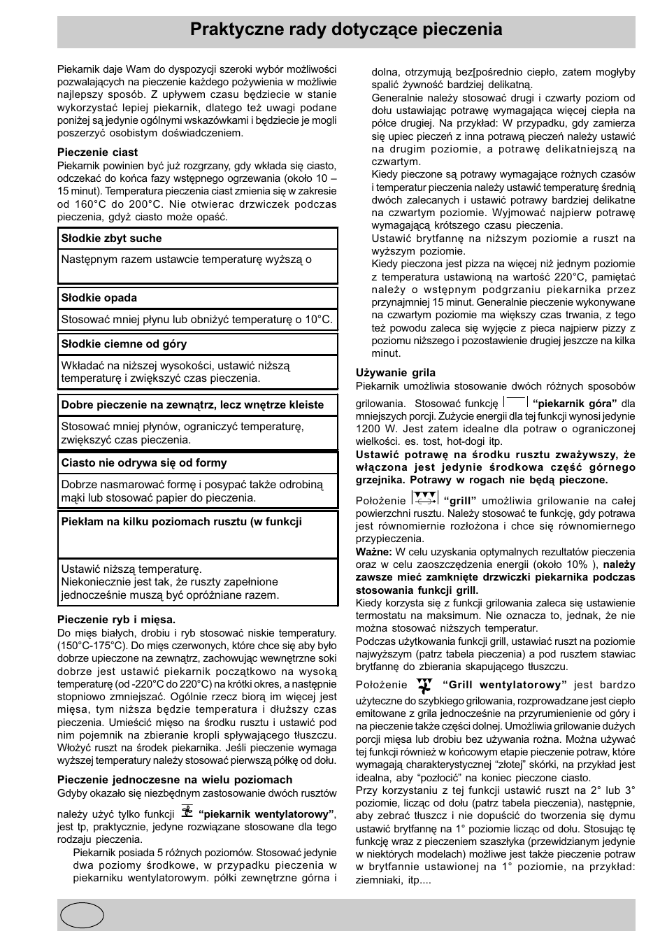 Praktyczne rady dotycz¹ce pieczenia | Indesit K3C55/R User Manual | Page 38 / 62