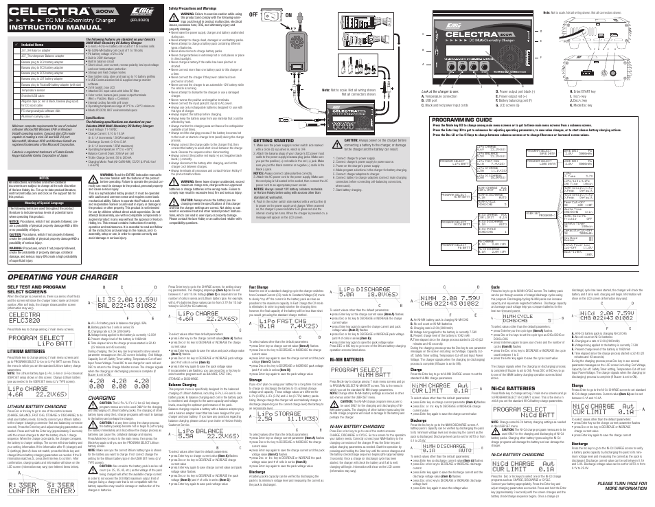 E-flite Celectra 200W DC Multi-Chemistry Battery Charger User Manual | 2 pages