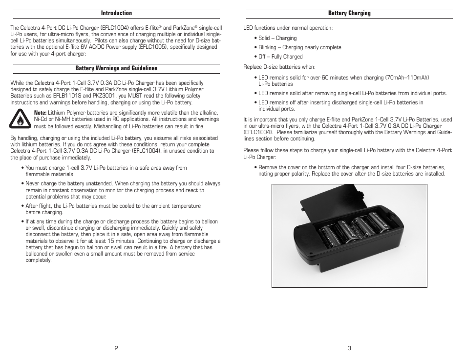 E-flite Celectra 4-Port 1S 3.7V 0.3A DC Li-Po Charger User Manual | Page 2 / 6