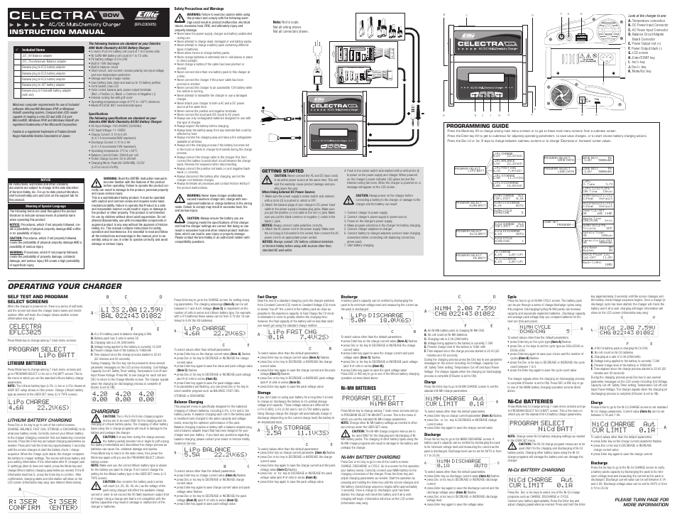 E-flite Celectra 80W AC/DC Multi-Chemistry Battery Charger User Manual | 2 pages