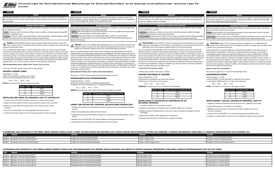 E-flite Controller: Universal Light Kit User Manual | 2 pages