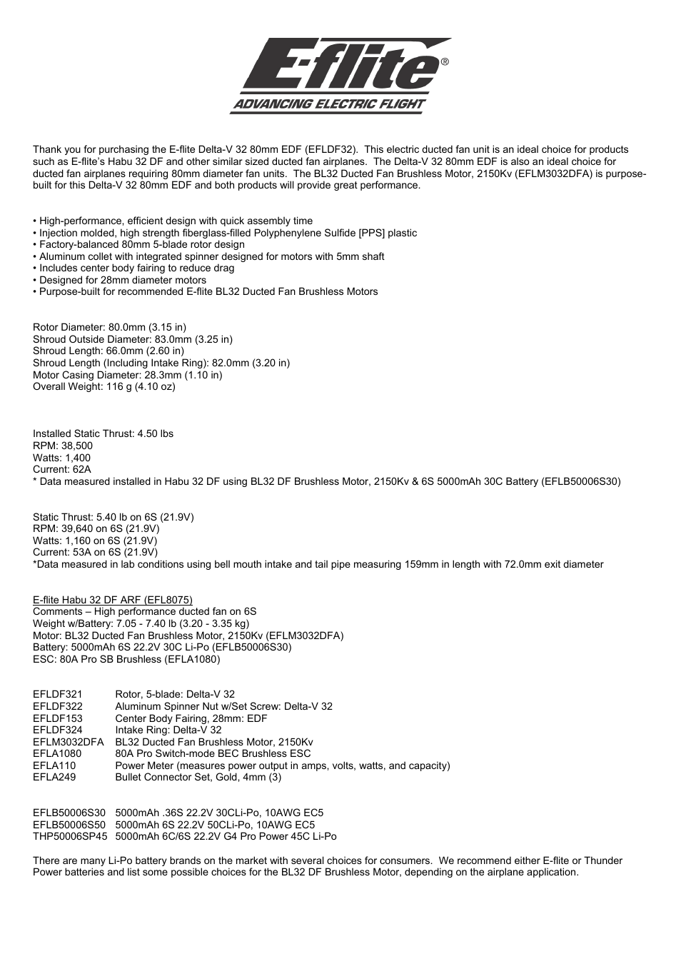 E-flite Rotor, 5-Blade: Delta-V 32 User Manual | 4 pages