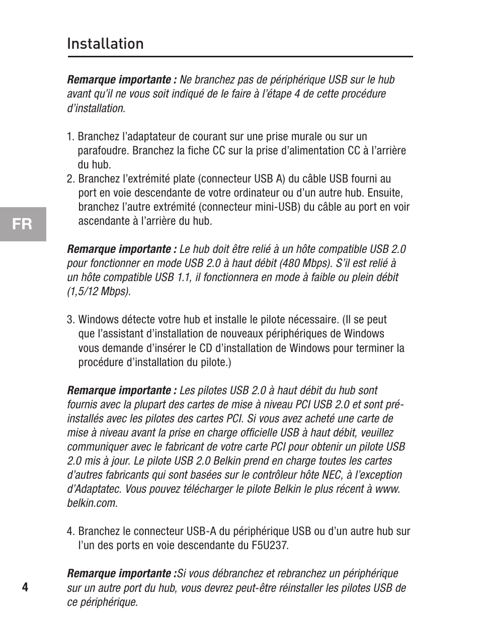 Installation | Belkin F5U237 User Manual | Page 16 / 52