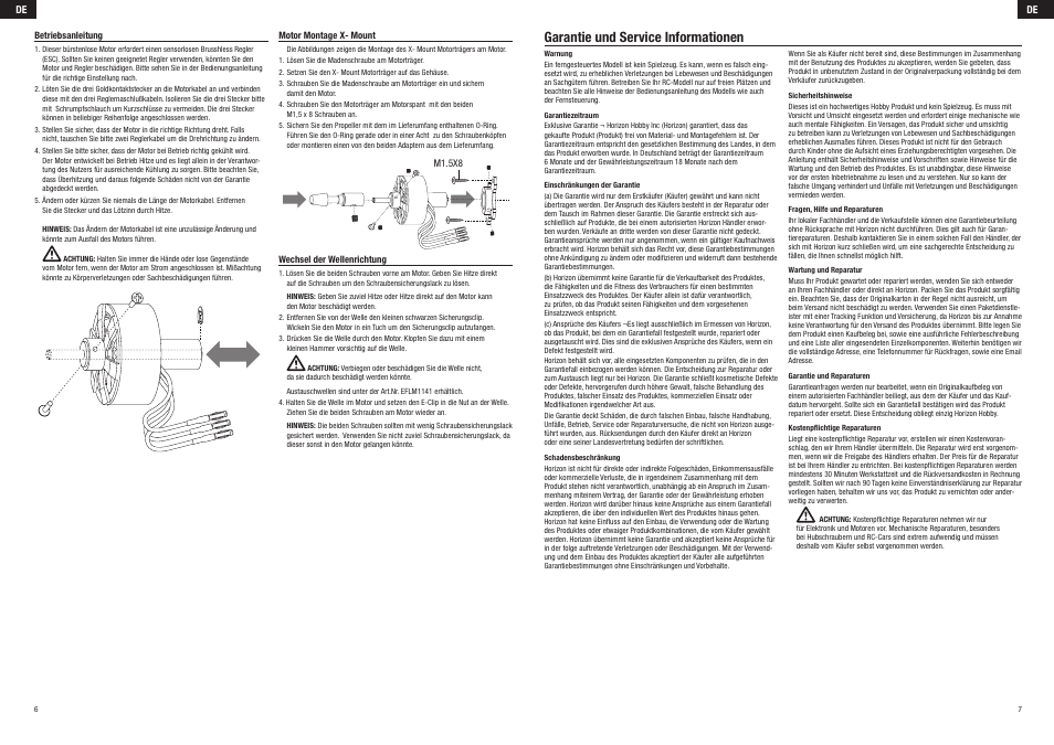 Garantie und service informationen | E-flite Park 280 Brushless Outrunner Motor, 1800Kv User Manual | Page 4 / 8