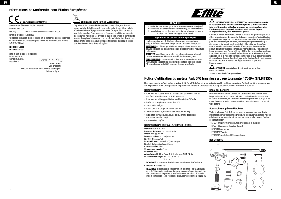 Informations de conformité pour l’union européenne | E-flite Park 340 Brushless Outrunner Motor, 1700Kv User Manual | Page 5 / 8