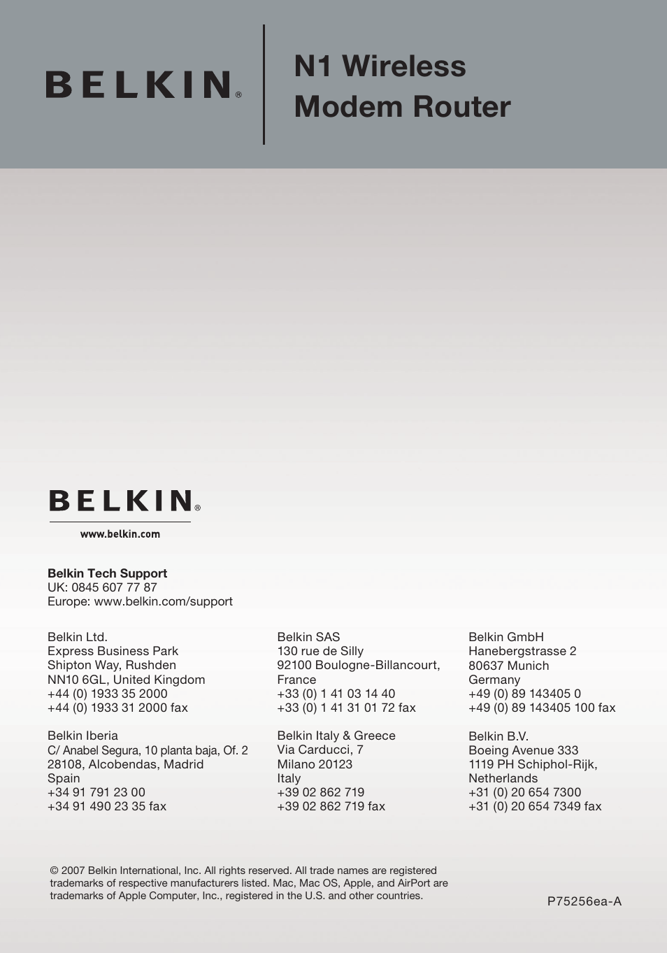 N1 wireless modem router | Belkin N1 Wireless Modem Router F5D8631-4 User Manual | Page 102 / 102