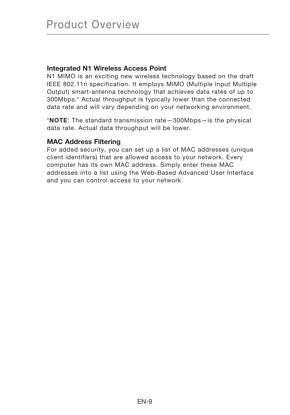 Product overview | Belkin N1 Wireless Modem Router F5D8631-4 User Manual | Page 11 / 102