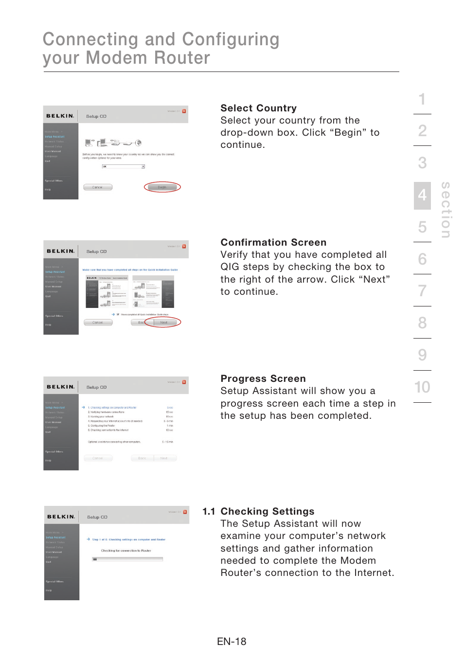 Connecting and configuring your modem router | Belkin N1 Wireless Modem Router F5D8631-4 User Manual | Page 20 / 102