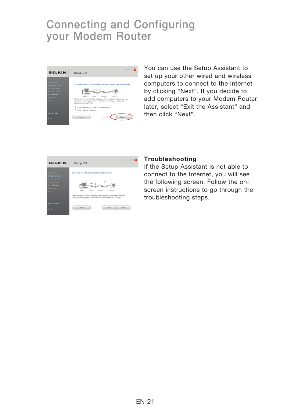 Connecting and configuring your modem router | Belkin N1 Wireless Modem Router F5D8631-4 User Manual | Page 23 / 102