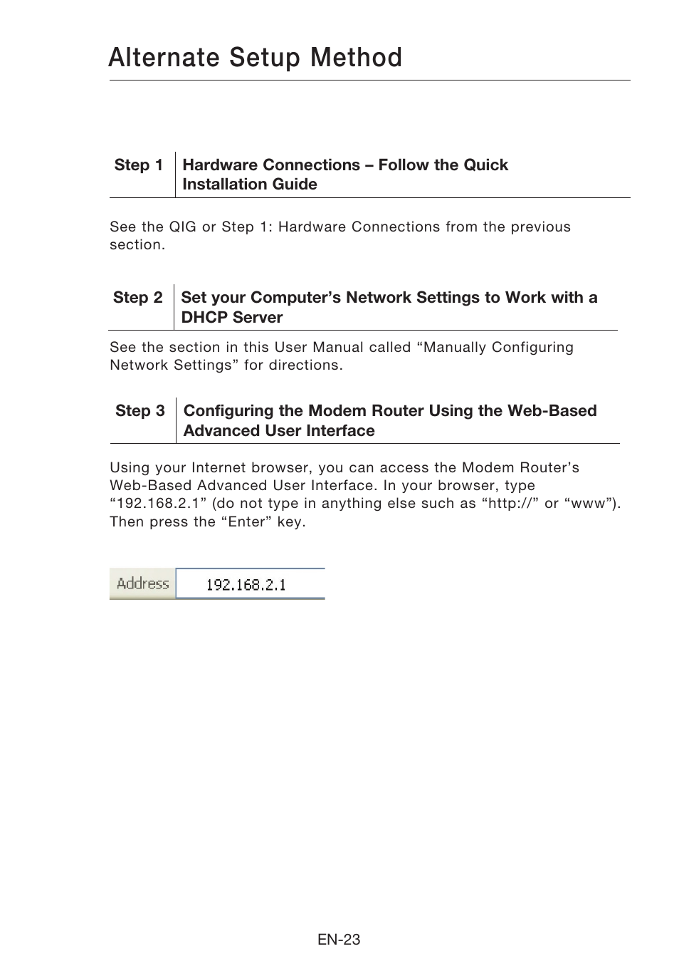 Alternate setup method | Belkin N1 Wireless Modem Router F5D8631-4 User Manual | Page 25 / 102