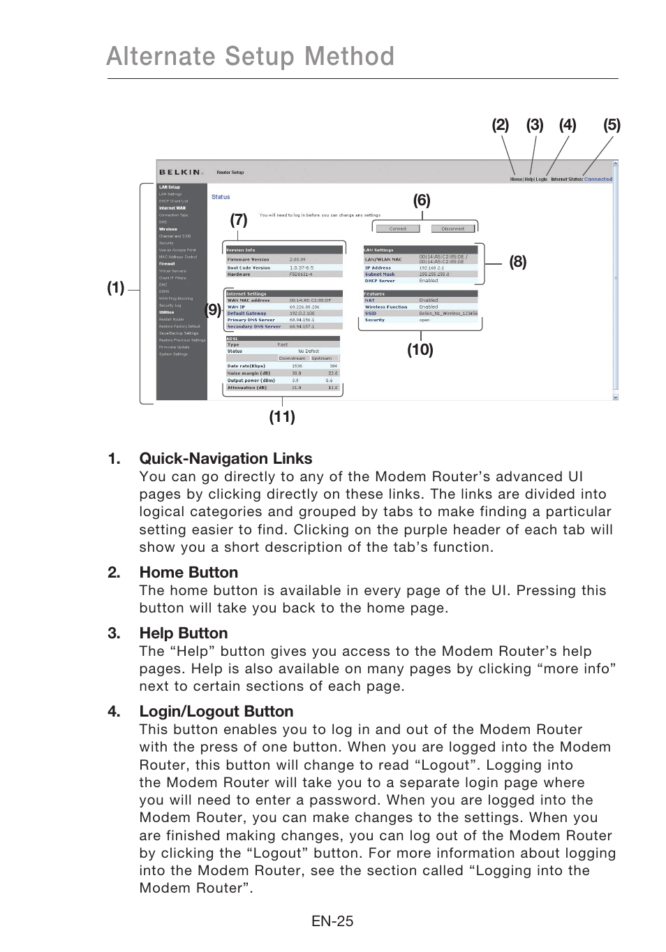 Alternate setup method | Belkin N1 Wireless Modem Router F5D8631-4 User Manual | Page 27 / 102