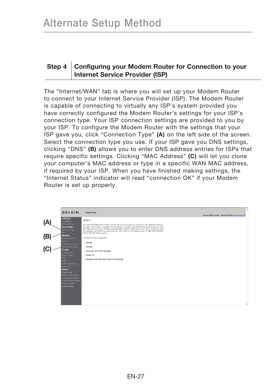 Alternate setup method | Belkin N1 Wireless Modem Router F5D8631-4 User Manual | Page 29 / 102