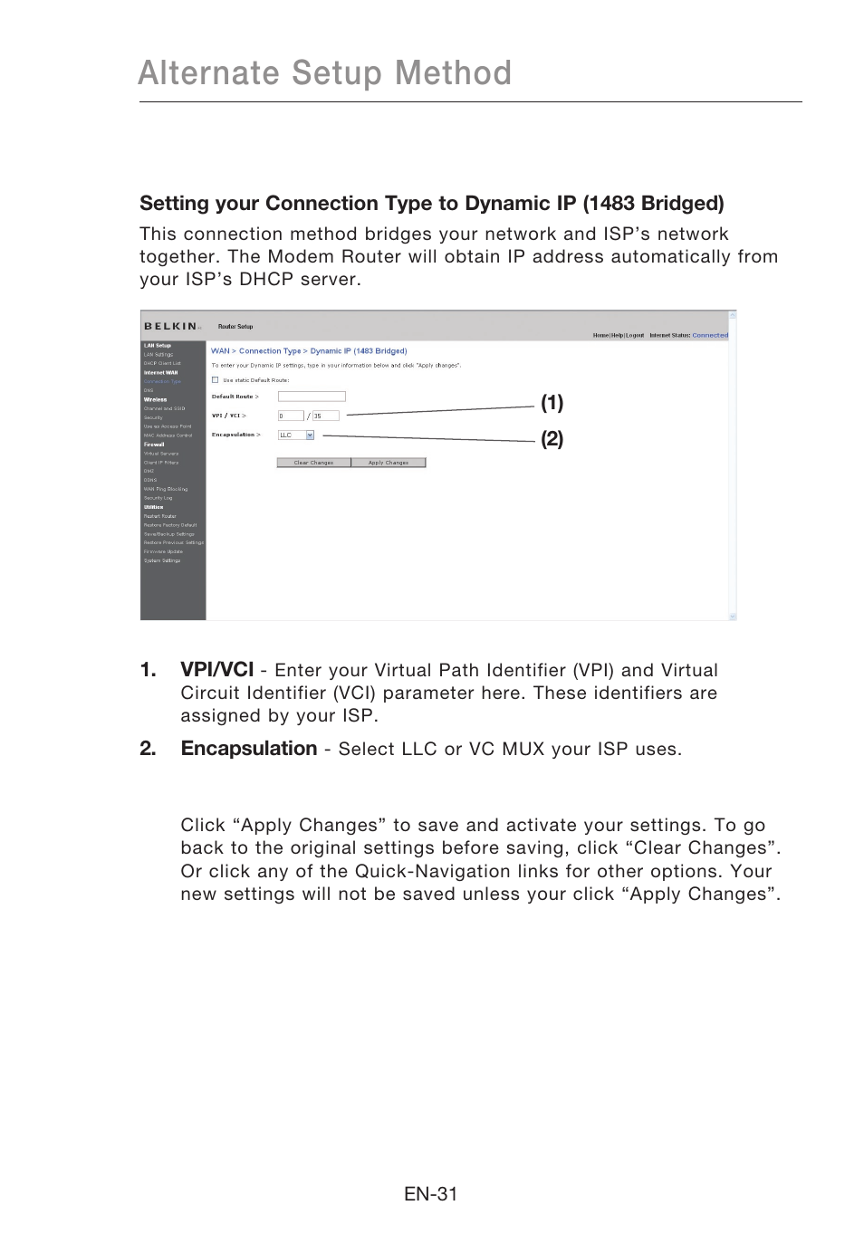 Alternate setup method | Belkin N1 Wireless Modem Router F5D8631-4 User Manual | Page 33 / 102