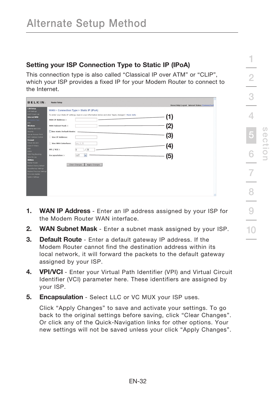 Alternate setup method, Se c tio n | Belkin N1 Wireless Modem Router F5D8631-4 User Manual | Page 34 / 102