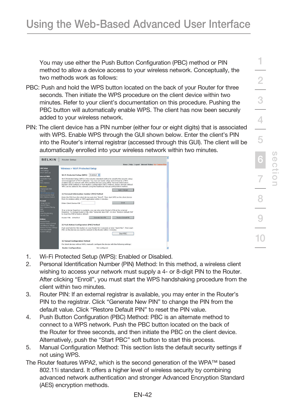 Using the web-based advanced user interface, Se c tio n | Belkin N1 Wireless Modem Router F5D8631-4 User Manual | Page 44 / 102