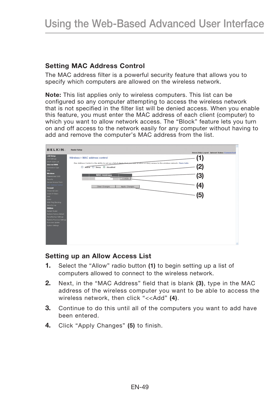 Using the web-based advanced user interface | Belkin N1 Wireless Modem Router F5D8631-4 User Manual | Page 51 / 102