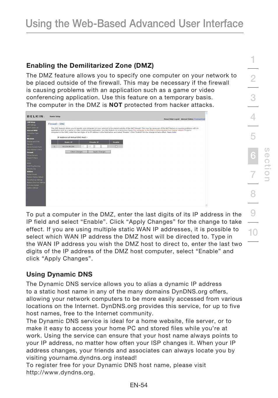 Using the web-based advanced user interface | Belkin N1 Wireless Modem Router F5D8631-4 User Manual | Page 56 / 102