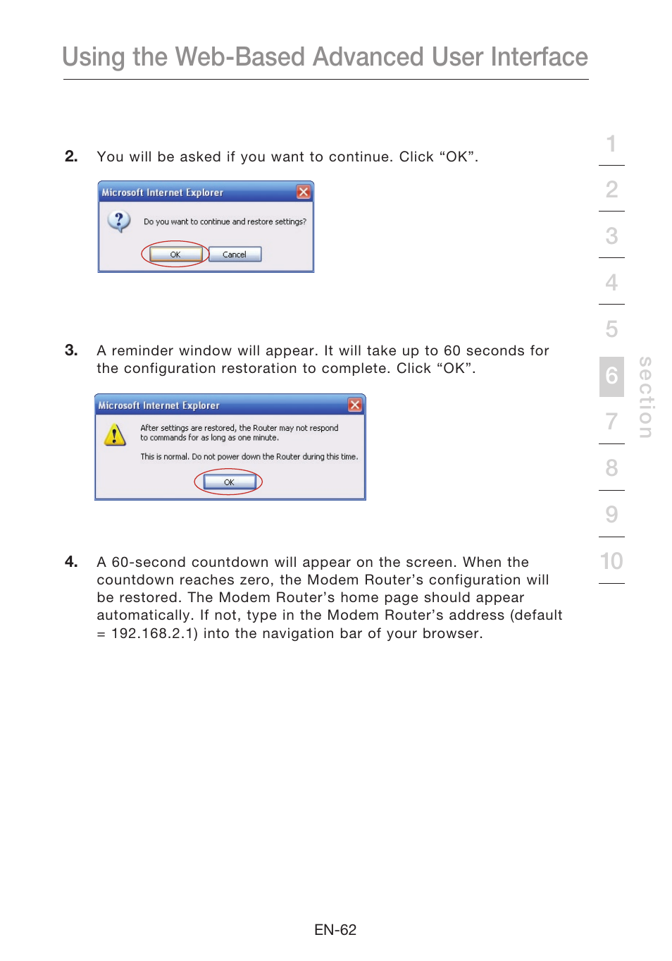 Using the web-based advanced user interface | Belkin N1 Wireless Modem Router F5D8631-4 User Manual | Page 64 / 102