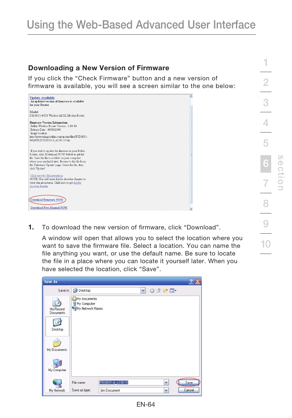 Using the web-based advanced user interface | Belkin N1 Wireless Modem Router F5D8631-4 User Manual | Page 66 / 102