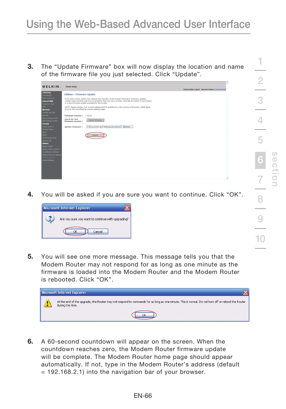 Using the web-based advanced user interface | Belkin N1 Wireless Modem Router F5D8631-4 User Manual | Page 68 / 102