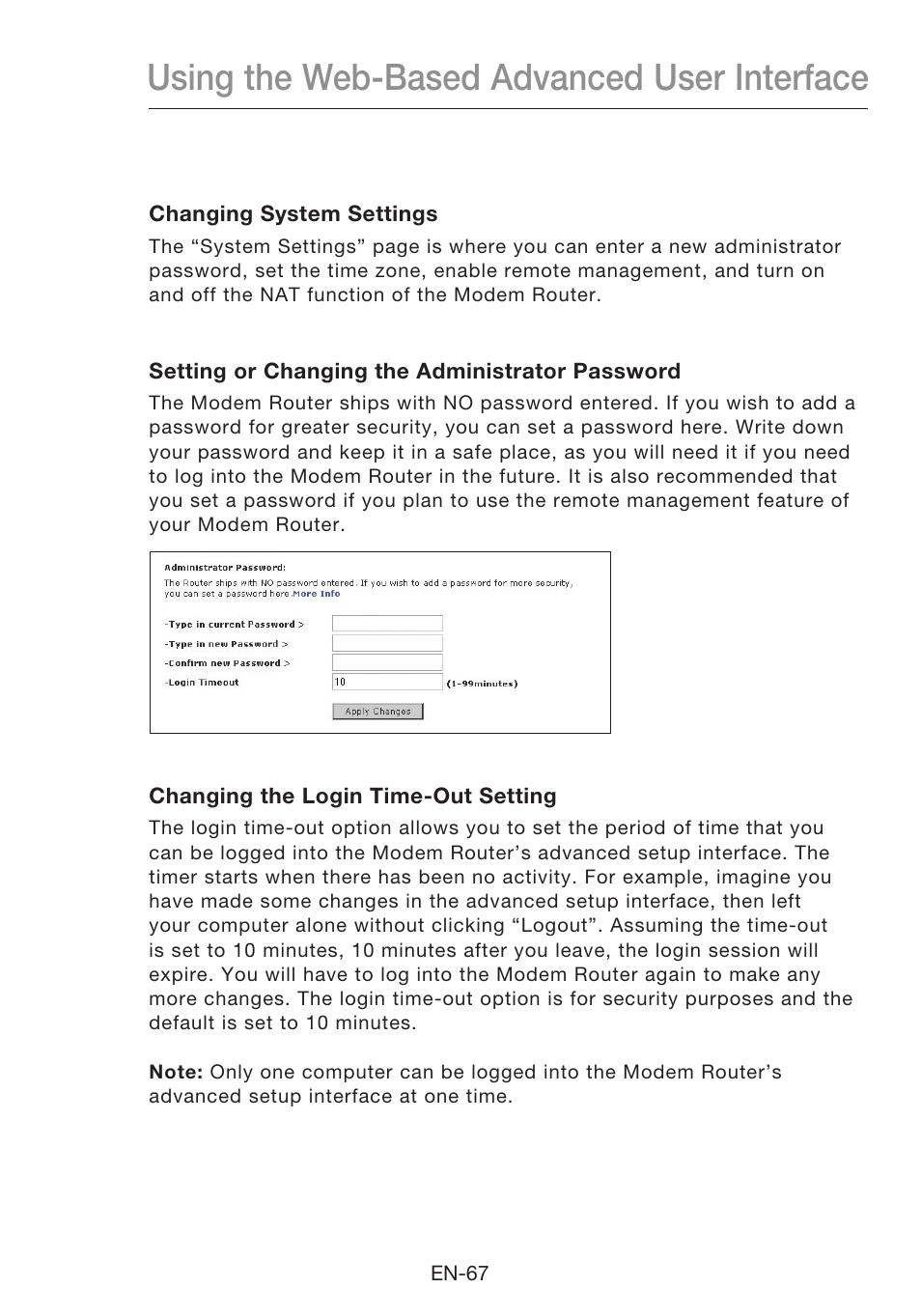 Using the web-based advanced user interface | Belkin N1 Wireless Modem Router F5D8631-4 User Manual | Page 69 / 102