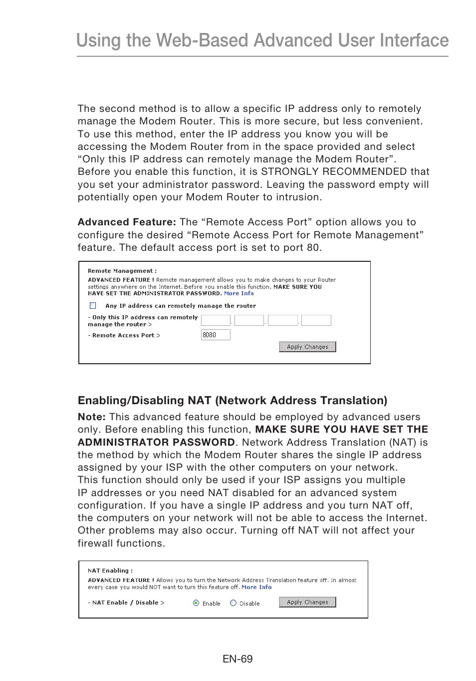 Using the web-based advanced user interface | Belkin N1 Wireless Modem Router F5D8631-4 User Manual | Page 71 / 102