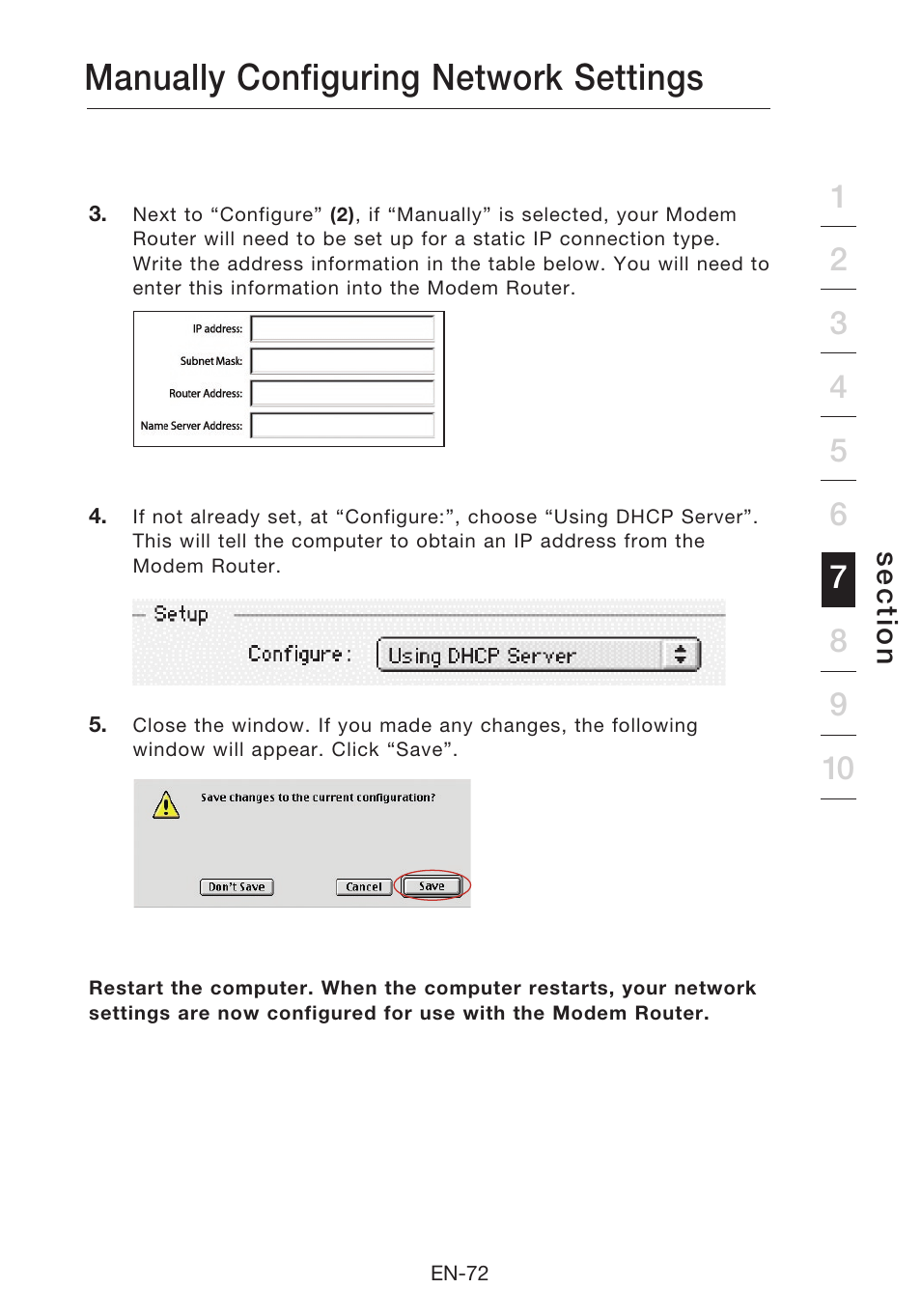 Manually configuring network settings | Belkin N1 Wireless Modem Router F5D8631-4 User Manual | Page 74 / 102