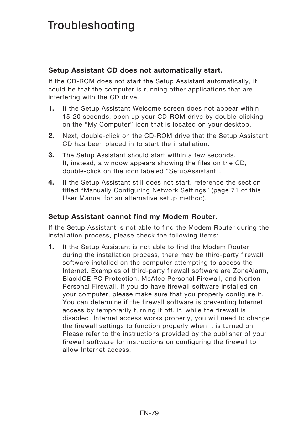 Troubleshooting | Belkin N1 Wireless Modem Router F5D8631-4 User Manual | Page 81 / 102