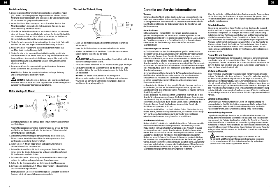 Garantie und service informationen | E-flite Power 52 Brushless Outrunner Motor, 590Kv User Manual | Page 4 / 8