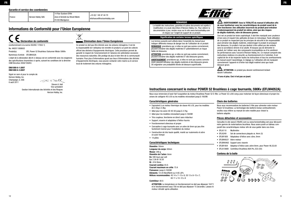 Informations de conformité pour l’union européenne | E-flite Power 52 Brushless Outrunner Motor, 590Kv User Manual | Page 5 / 8