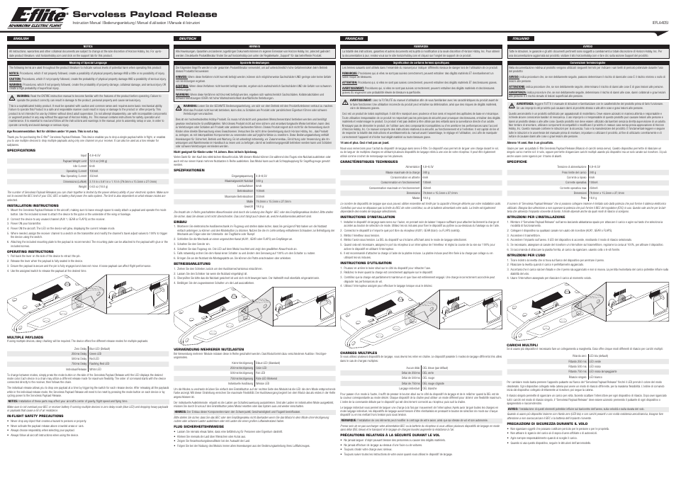 E-flite Servoless Payload Release User Manual | 2 pages