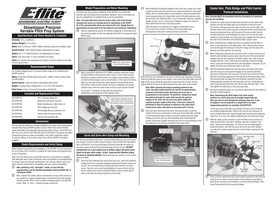 E-flite Showstopper Precision Variable Pitch Prop System User Manual | 2 pages