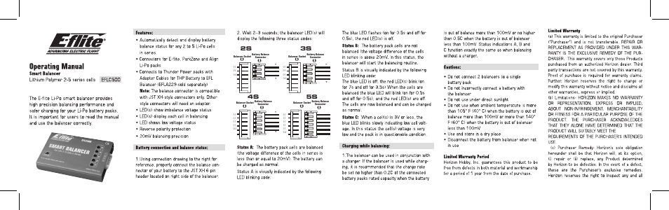 E-flite Smart Balancer, 2-5S Li-Po User Manual | 2 pages