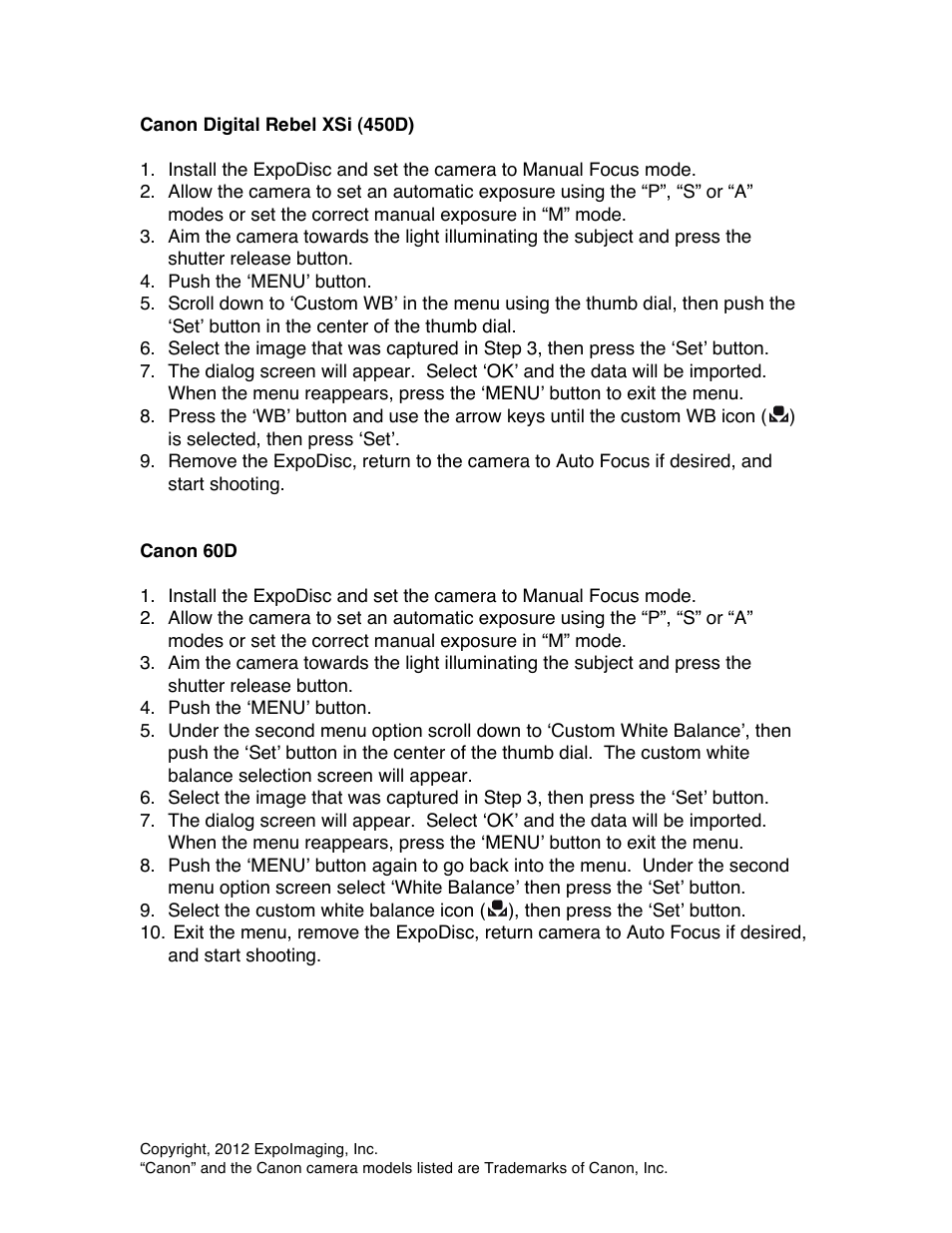 ExpoImaging ExpoDisc: Canon Custom WB User Manual | Page 2 / 6