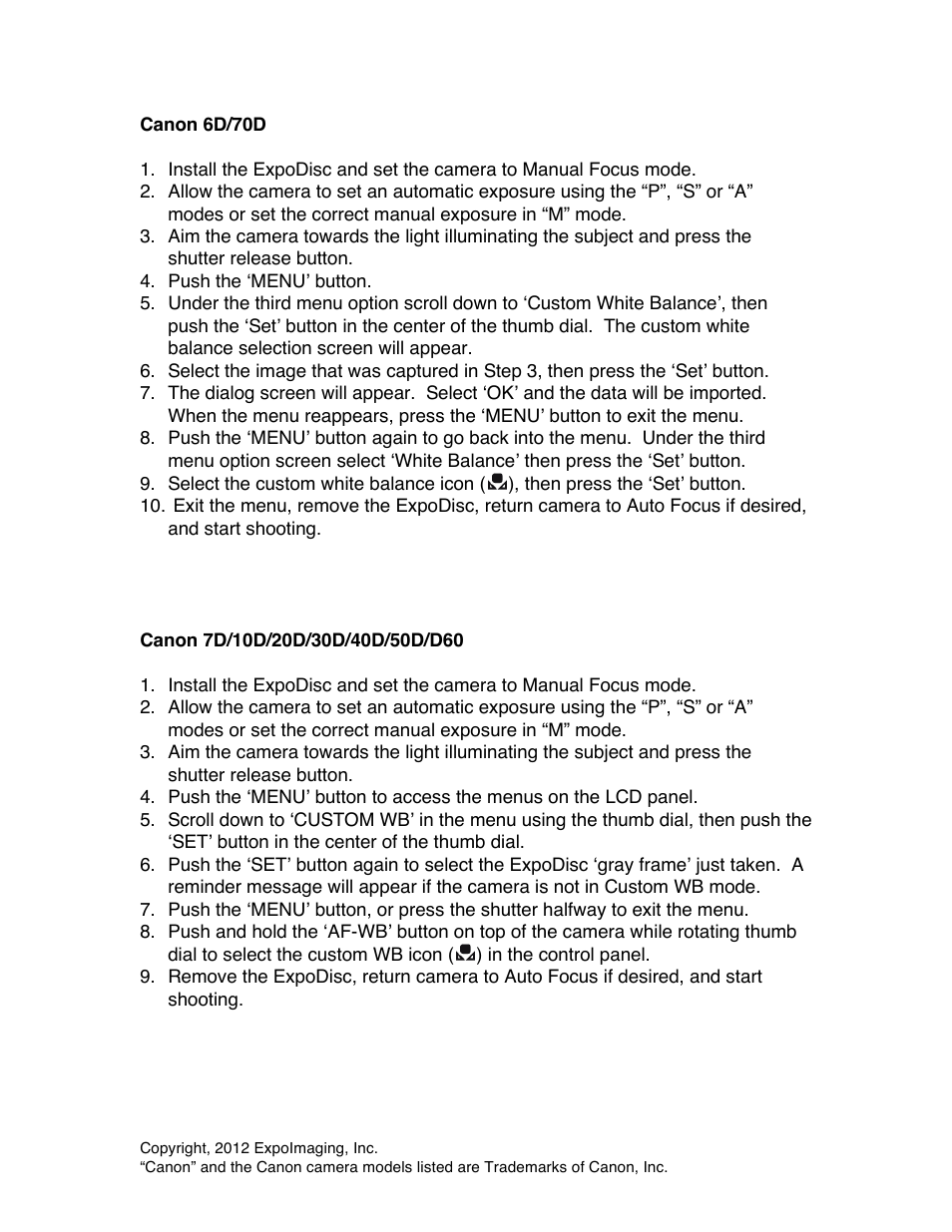 ExpoImaging ExpoDisc: Canon Custom WB User Manual | Page 3 / 6