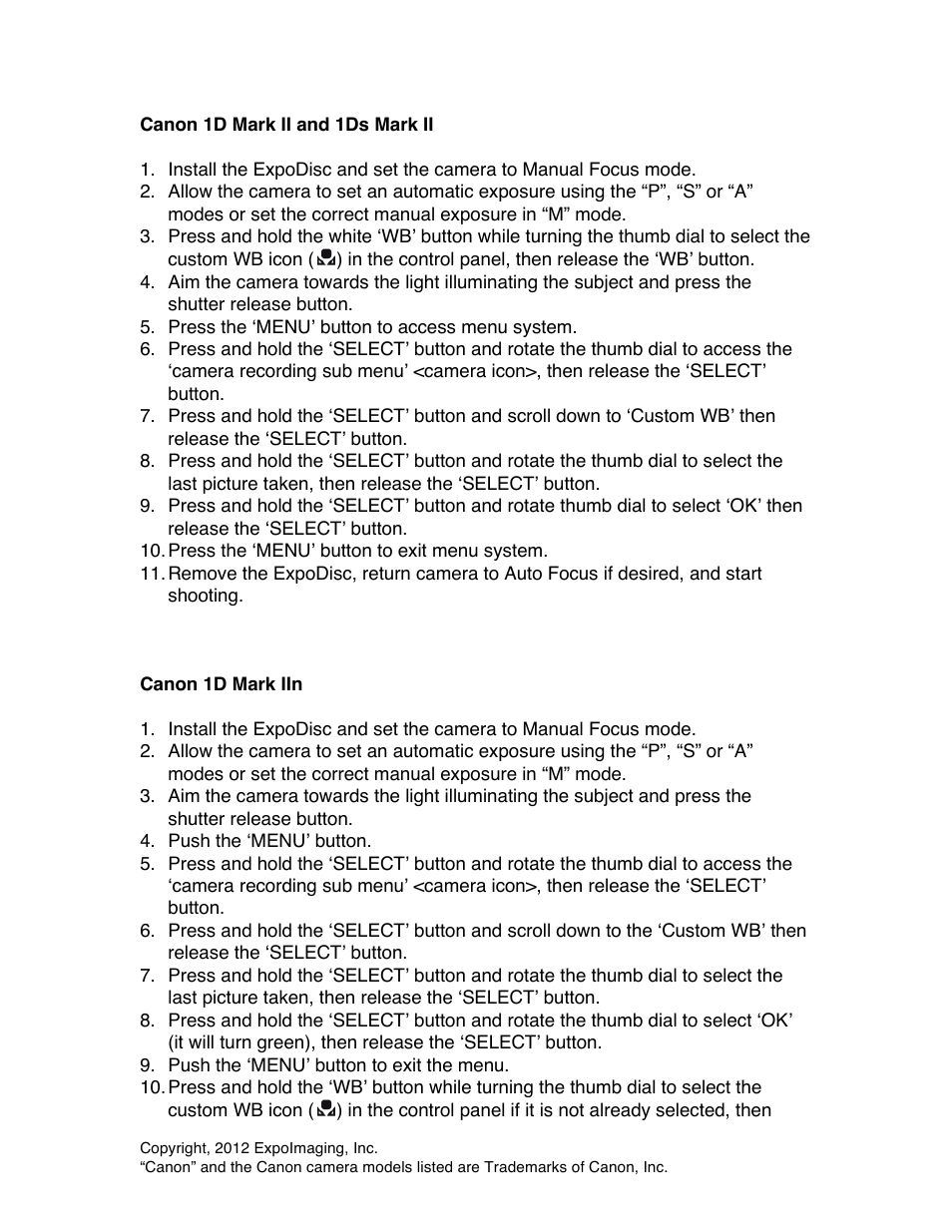ExpoImaging ExpoDisc: Canon Custom WB User Manual | Page 5 / 6