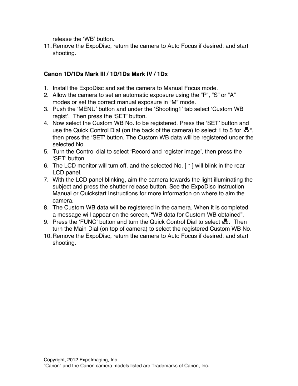 ExpoImaging ExpoDisc: Canon Custom WB User Manual | Page 6 / 6