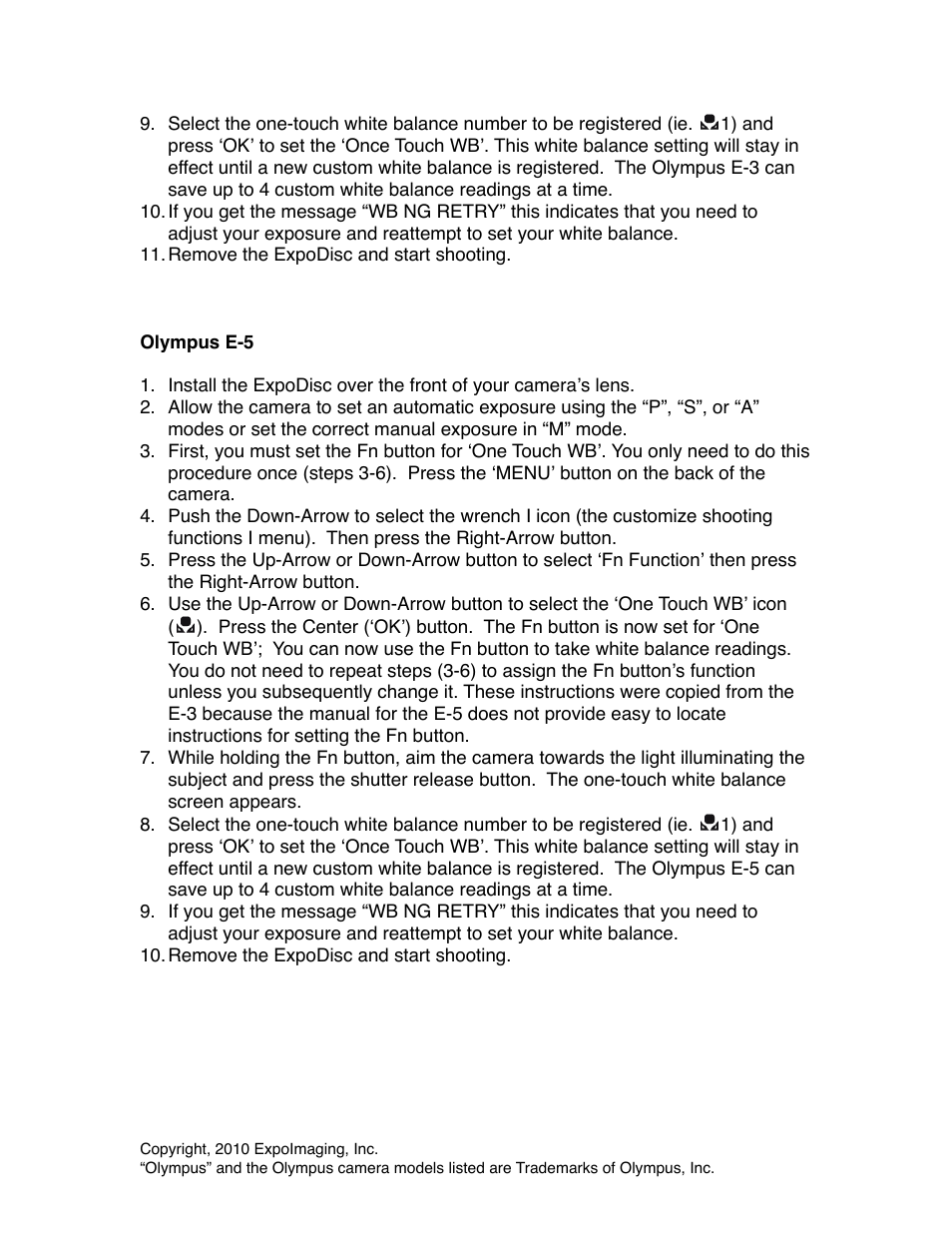 ExpoImaging ExpoDisc: Olympus Custom WB User Manual | Page 2 / 5