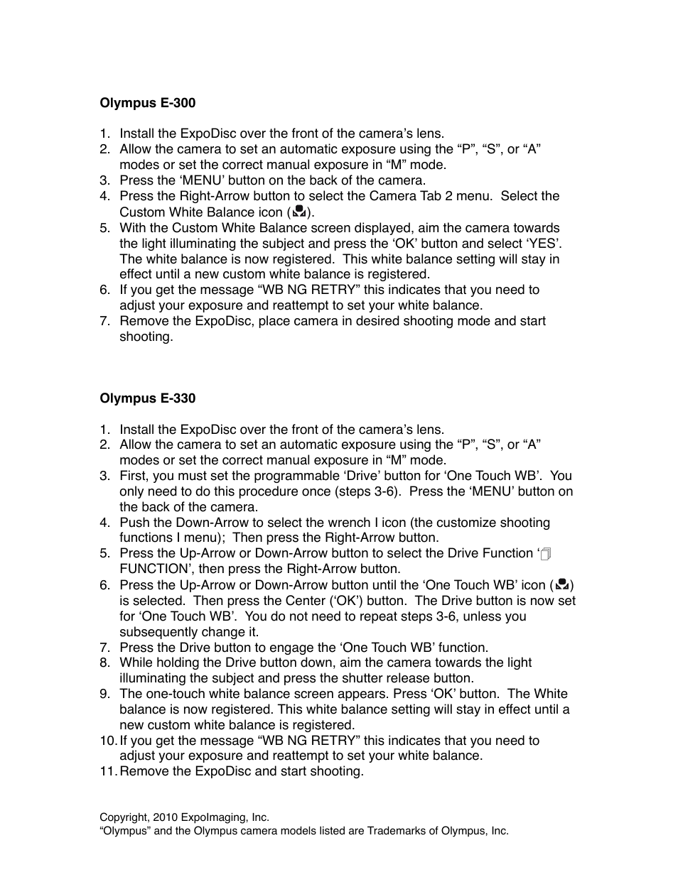 ExpoImaging ExpoDisc: Olympus Custom WB User Manual | Page 3 / 5